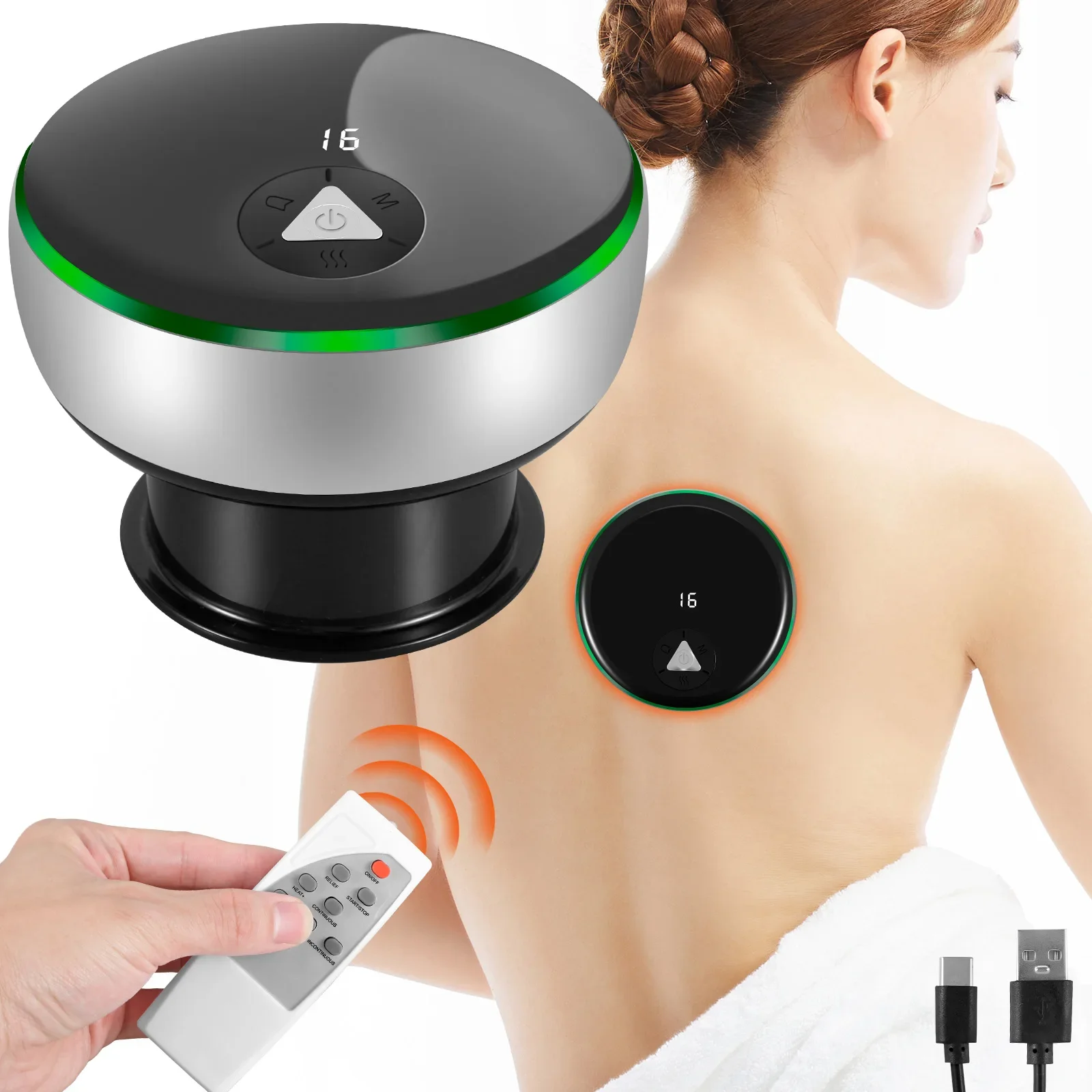 Cupping Machine with Red Light Remote Control 2000mAh Electric Cupping Device Set 4 Modes Vacuum Cupping Massager 16 Levels