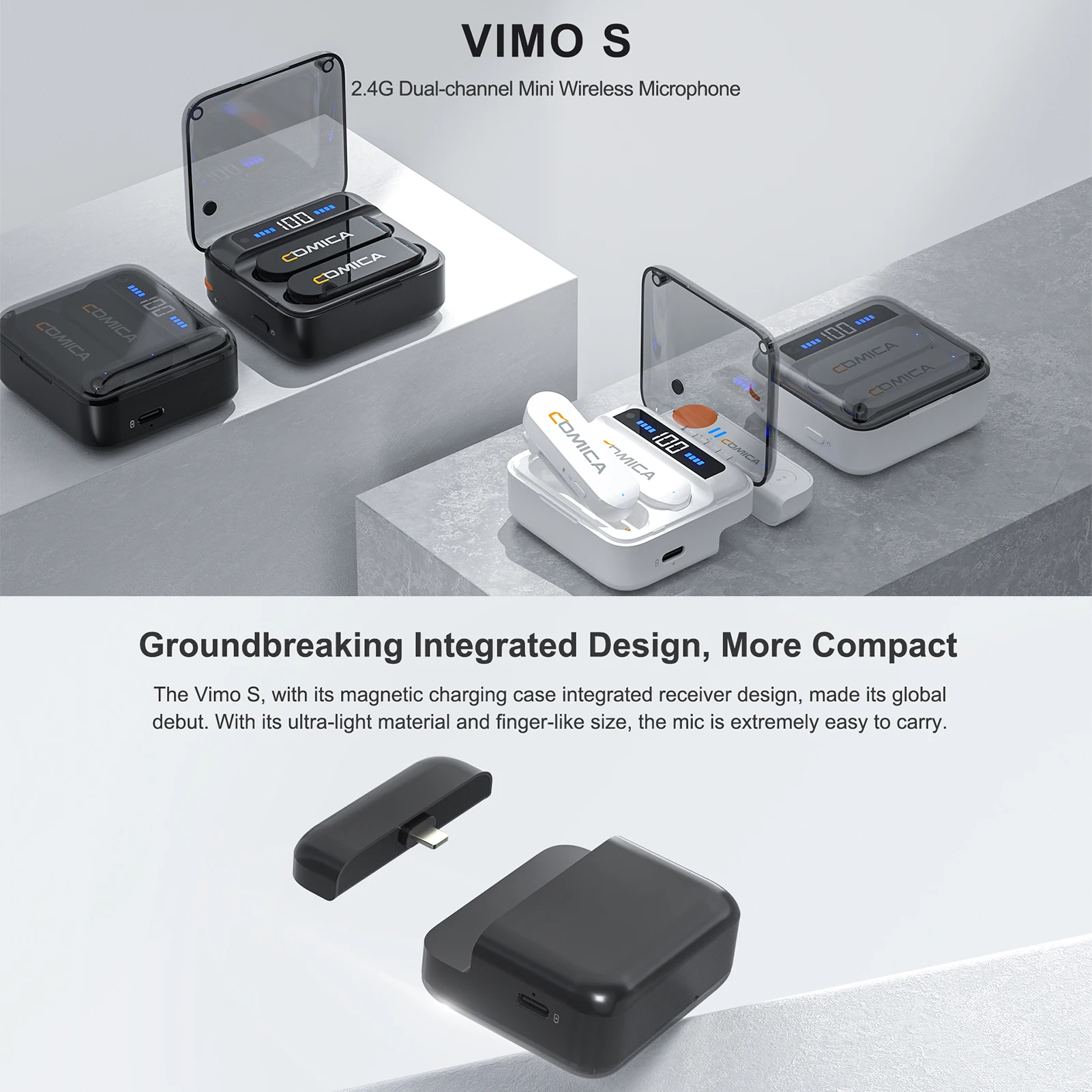 COMICA-Vimo S-UC نظام الميكروفون اللاسلكي ، المدمج في بطارية أندرويد ، آيفون 15 ، 14 ، 13 ، 12 ، 11 ، بث مباشر ، مقابلة ، Vlog