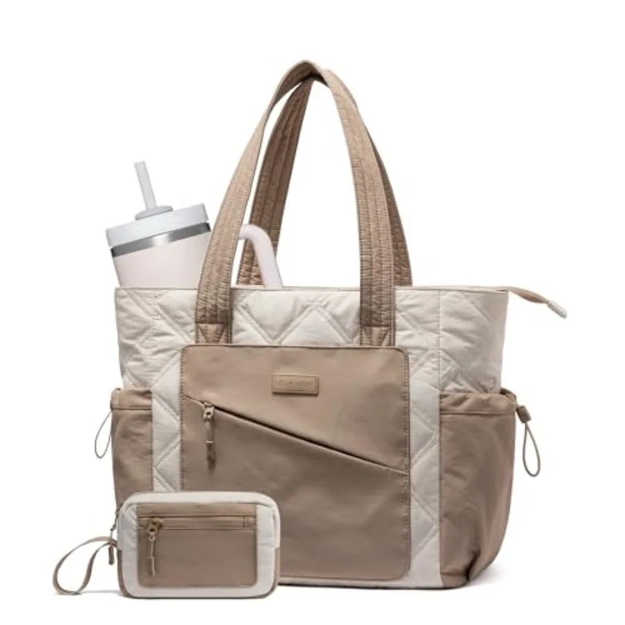 

LOVEVOOK Tote Bag for Women, puffer tote bag for Work Travel Nurse, Lightweight quilted Bags with Compartments