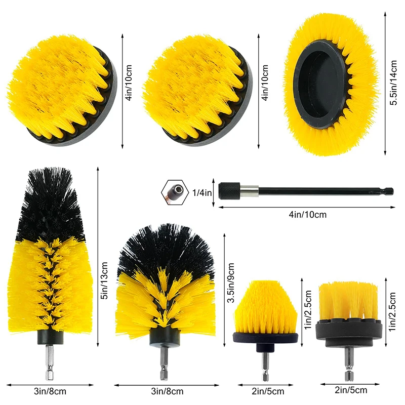 Zestaw szczotek do wiertarki, 6 szt. szczotek do czyszczenia z mocowaniem 1/4 cala z 1 szt. przedłużką, szczotka do czyszczenia zasilana elektrycznie