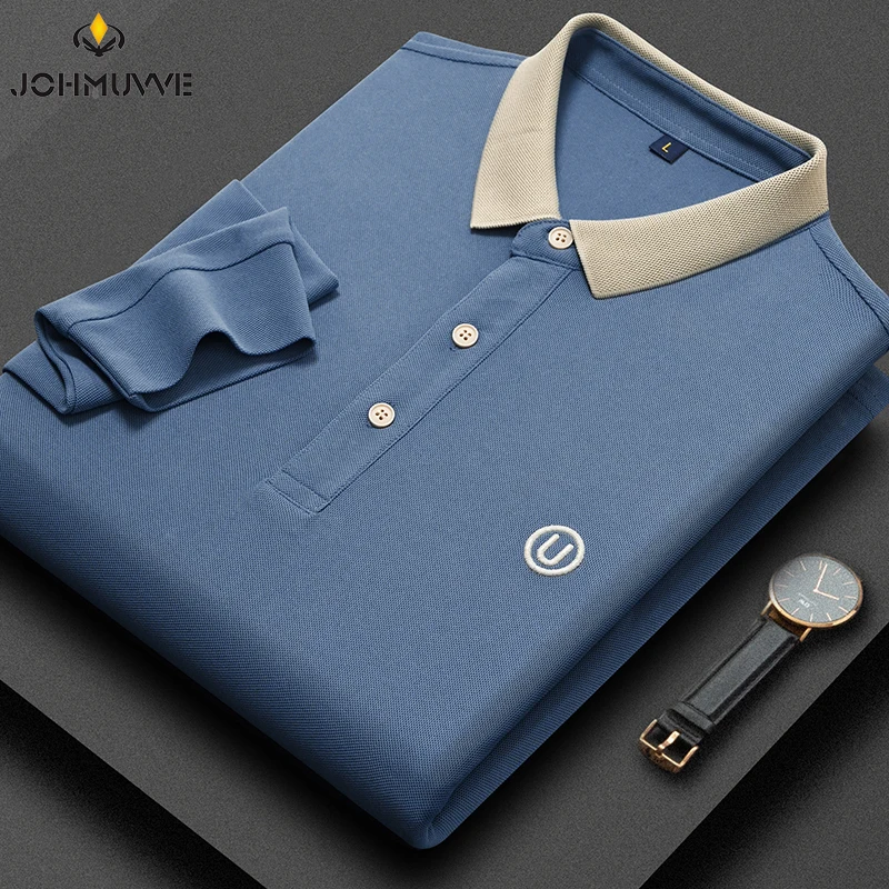 New Men's Casual and Fashionable Embroidered Long Sleeved Polo Shirt Comfortable Breathable and Versatile Summer Top