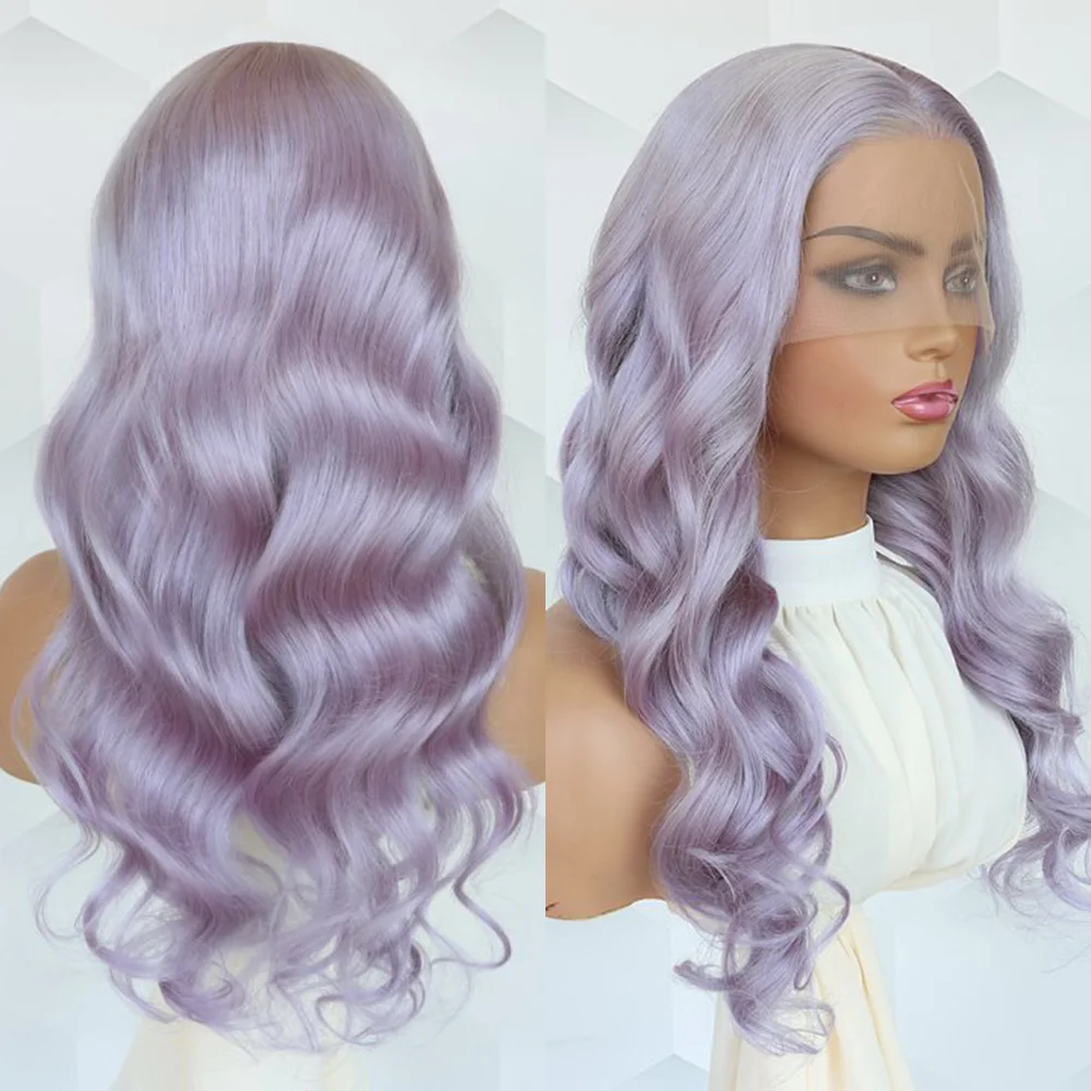 Wig depan renda gelombang tubuh ungu rambut manusia Wig rambut manusia berwarna untuk wanita 13x4 Wig renda Frontal rambut Brasil Virgin