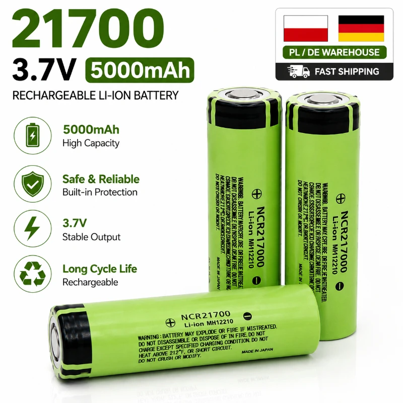 Batterie Li-ion 21700 3.7V 5000mAh 40A rechargeable à décharge rapide, stock UE, livraison rapide en Europe, cellule de puissance au lithium pour outils électriques, lampes de poche, équipement de bricolage, électronique portable 1