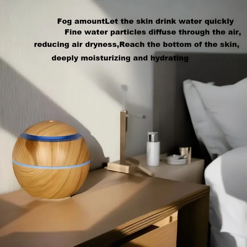 مرطب USB من الحبوب الخشبية سعة 300 مل وموزع الزيوت العطرية: 7 ألوان LED، رذاذ بارد هادئ، إيقاف تلقائي، تصميم مدمج لـ