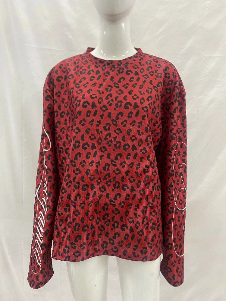 Leopard Print Round-Neck Short-Sleeved Top Loose-Fitting Hip-Hop Street T-Shirt Personalized Fashion Spring Hot Item