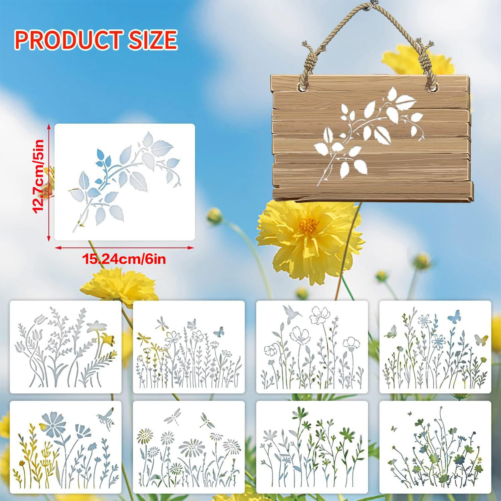 16pcs Large Spring Floral Stencils Reusable Spring Floral Field Plants Stencil for Painting on Wall Canvas Home Decor