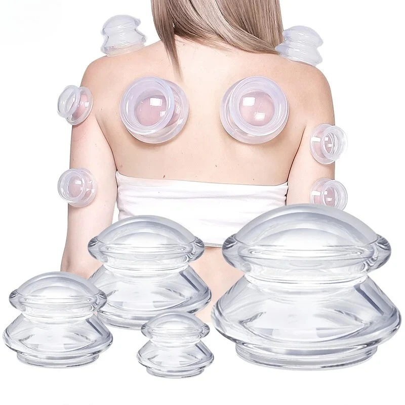 Set 4pcs Silicone Vacuum Cupping Massager for Back GuaSha Cup Body Suction Ventosas Anti-Cellulite Skin Lift Cupping Jars Slim