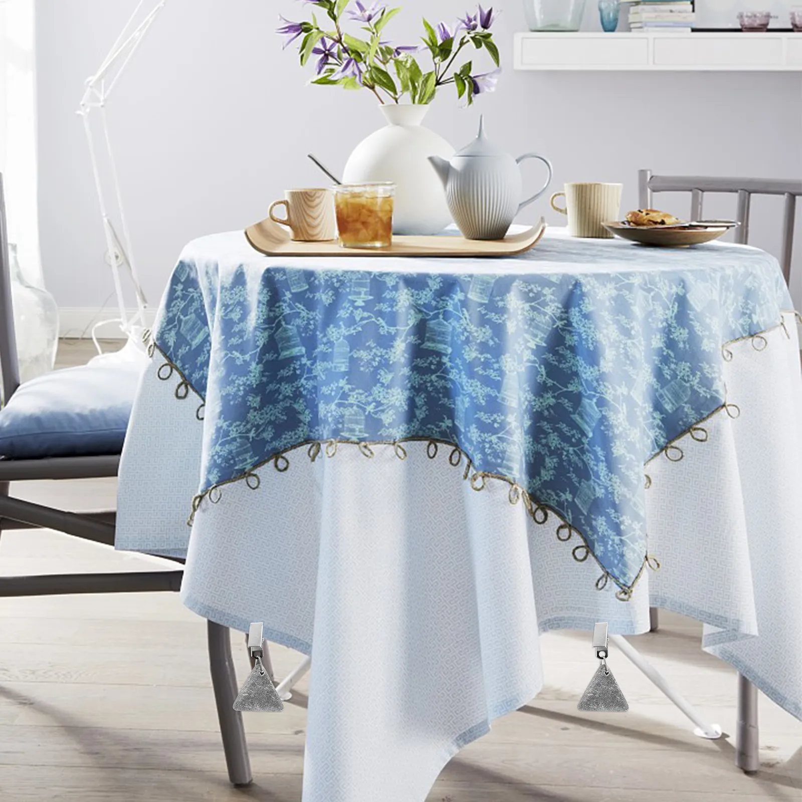 4Pcs Windproof Clips Triangle Marble Tablecloth Weights Stone Pendants Non-Slip Holders for Outdoor Indoor Picnic Table Cloth