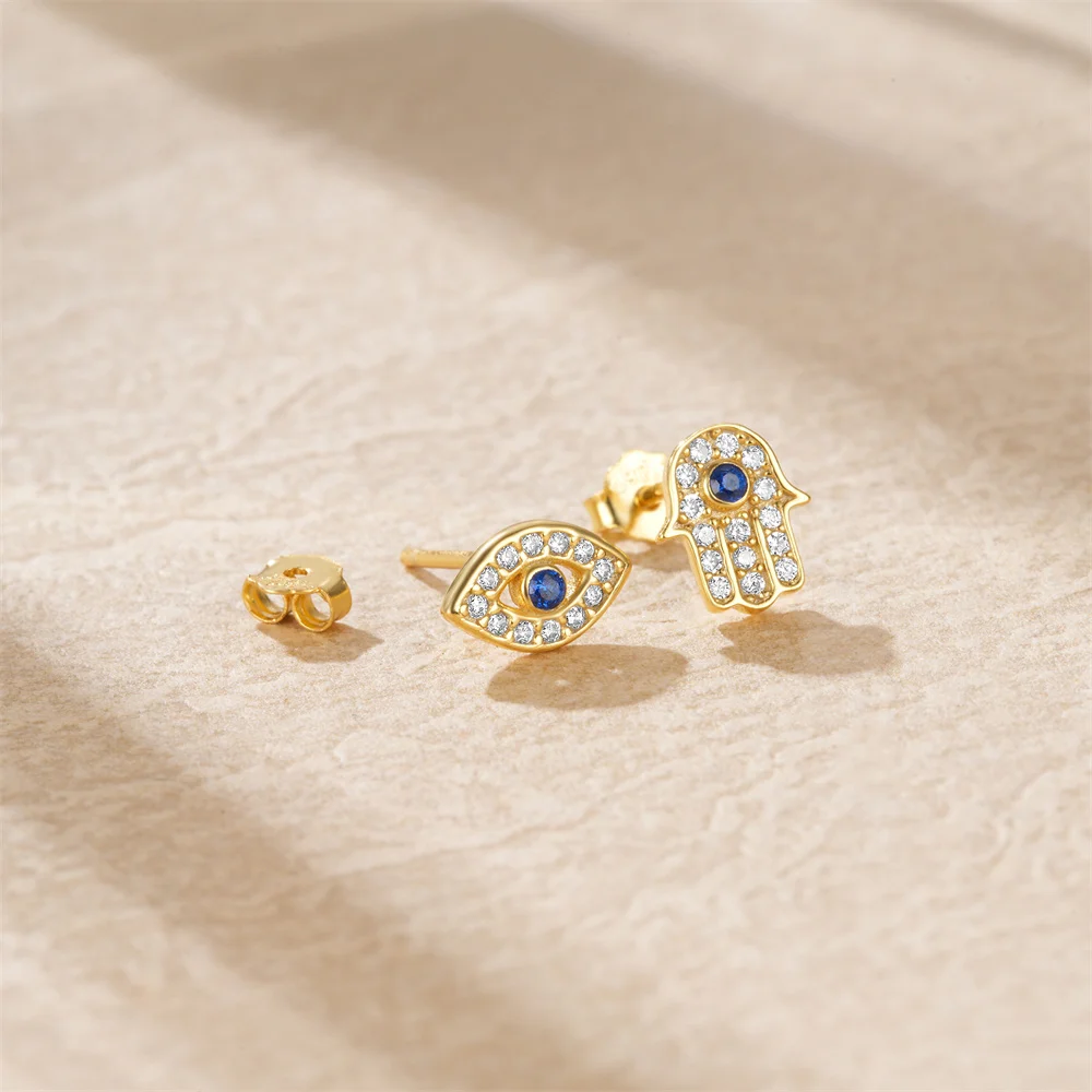 Aide Turkey Evil Eye Stud Earrings For Women Zircon Crystal Jewelry 925 Sterling Silver Punk Vintage Chain Earrings Female Gift