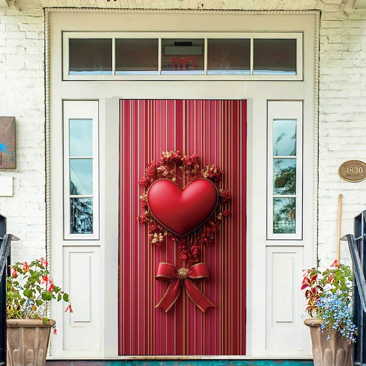 Valentine's Day Heart Door Cover Banner Red Gift Ribbon Valentine's Day Doorway Entryway Background Decoration Flags Banners