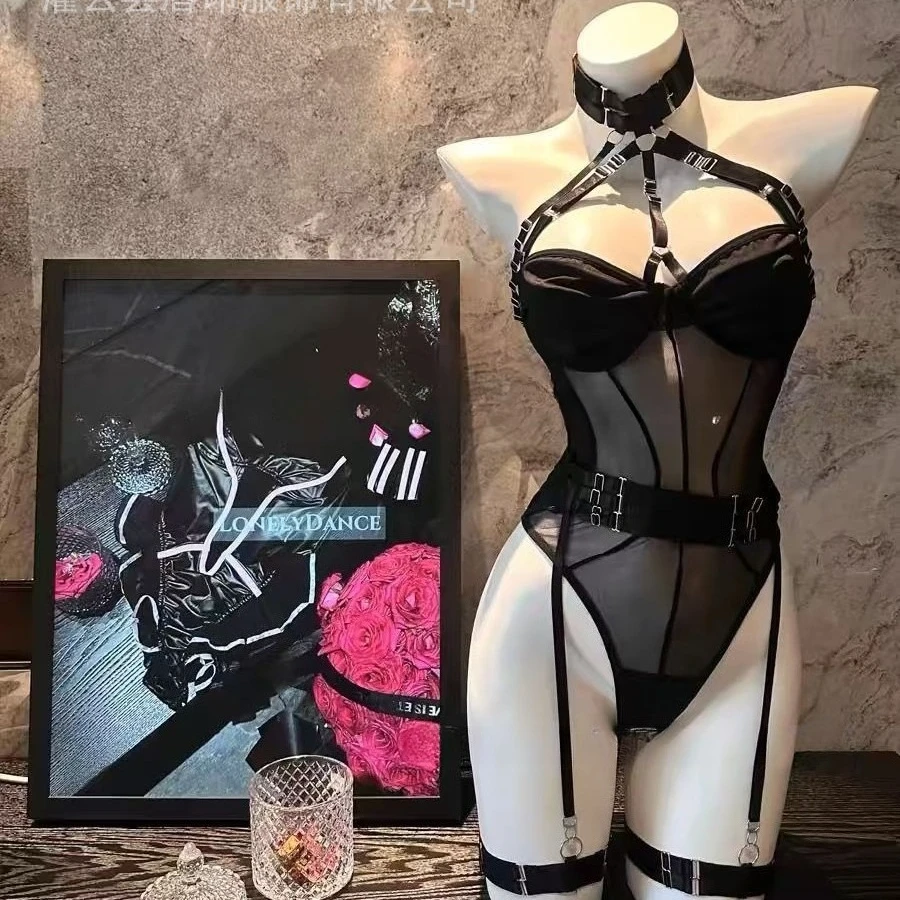 

Женский сексуальный комбинезон с сетчатым поясом и тяжелым вырезом с кольцами на ноги, женский сексуальный комбинезон