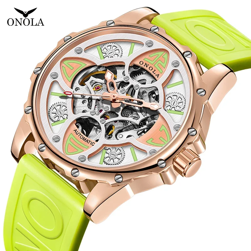 Men's Watch ONOLA Luxury Fashion High-quality Hollow Full-automatic Mechanical Watches Men Waterproof Silicon Tape Wristwatch