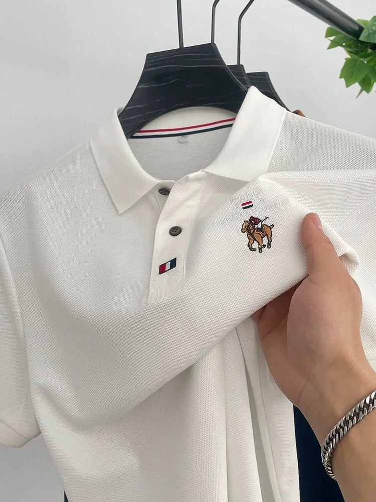 High end brand pure cotton short sleeve POLO shirt men's 2024 summer new fashion embroidered lapel T-shirt casual breathable top