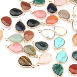 2 PCS Natural Stone Faceted Water Drop Shape Clear Quartz Agate Pendant Jewelry Making for DIY Necklaces Gift 25x15x7mm