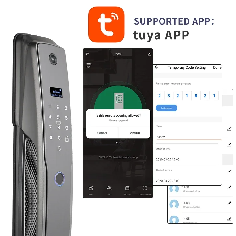 004 Tuya Intelligent Lock WiFi App Remote Unlock Automatic Fingerprint Password Key Card Lock Smart Home Door Lock