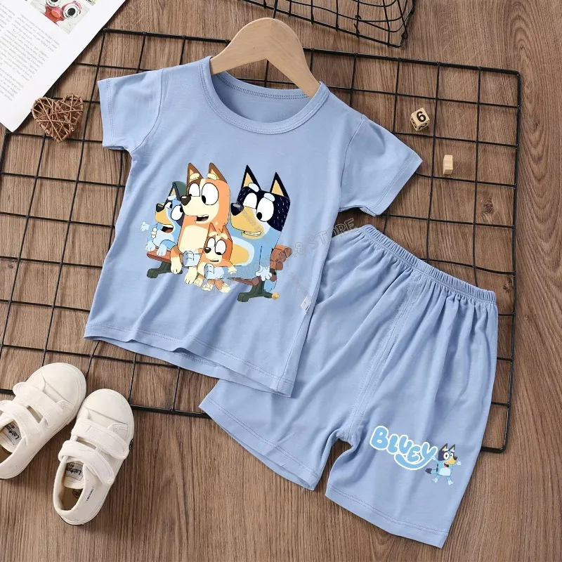 Bluey Pigiama Indumenti da notte 2 pezzi per Ragazzi Ragazze Cartoon Bingo Comodo pigiama Set Camicia da notte per bambini T-shirt + Pantaloni corti Regalo per bambini