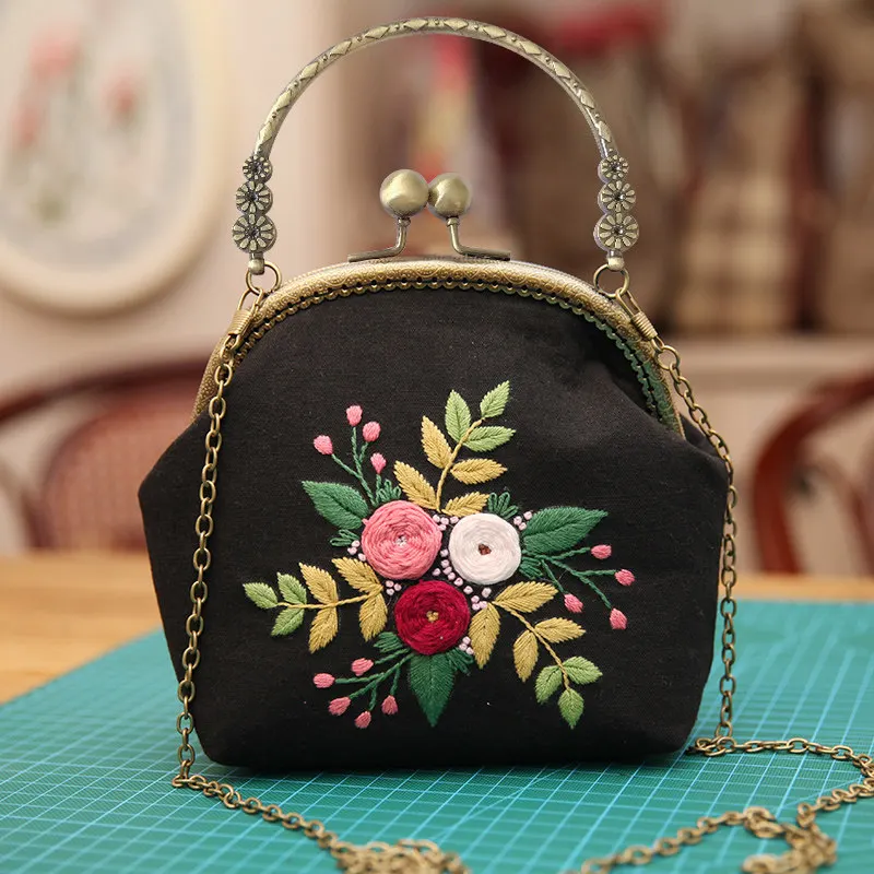 

Koujin Bag DIY Material Bag Handmade Self-embroidery Three-dimensional Ribbon Embroidery European Fabric Production Gift Embroid