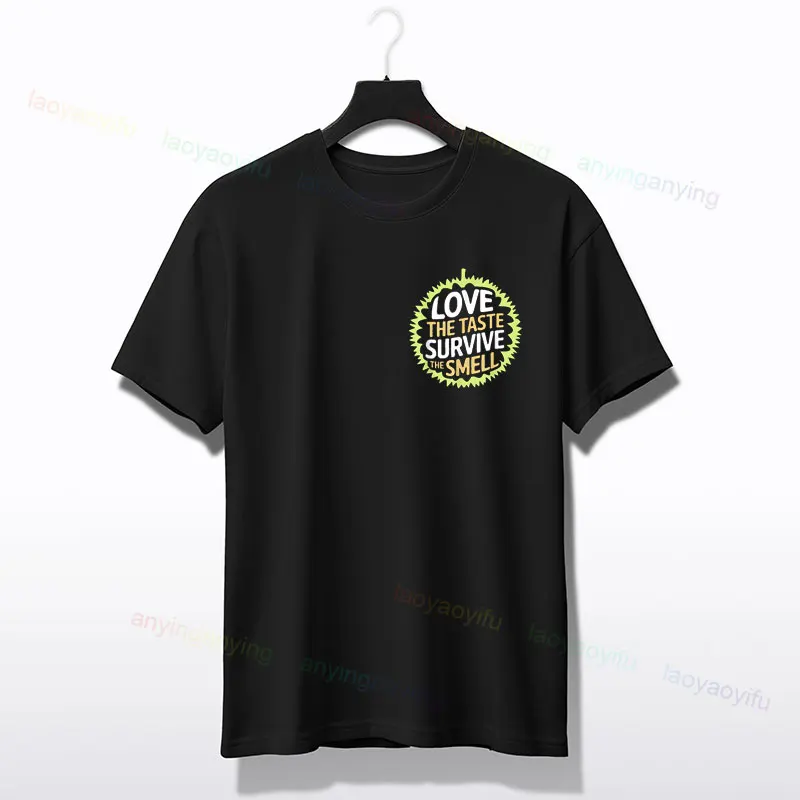 T-shirt grafica da uomo "Just A Boy Who Loves Durian" 100% cotone girocollo a maniche corte T-shirt stile umoristico Abbigliamento per tutte le stagioni