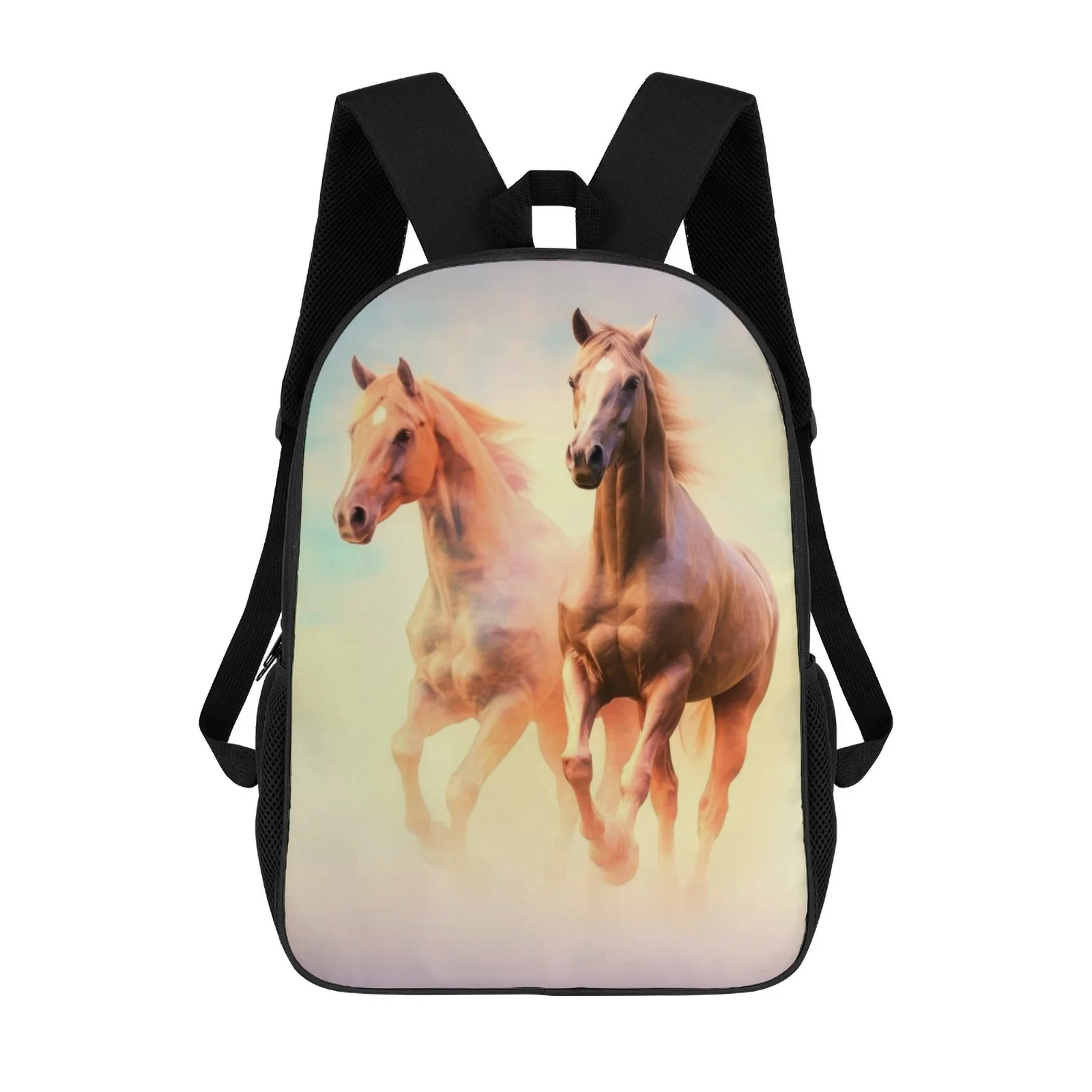 

Horse Douple Exposure Mochila Printed Zipper Backpack Book Bag Children School Backpack 17 Inch School Backpack Bag