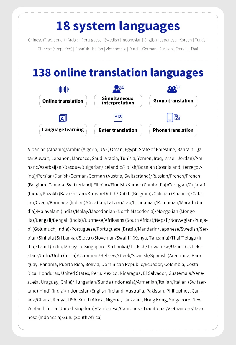 Language Translator Offline Voice Photo Translation WiFi Portable Translator 138 Languages Translator Device for Travel Business