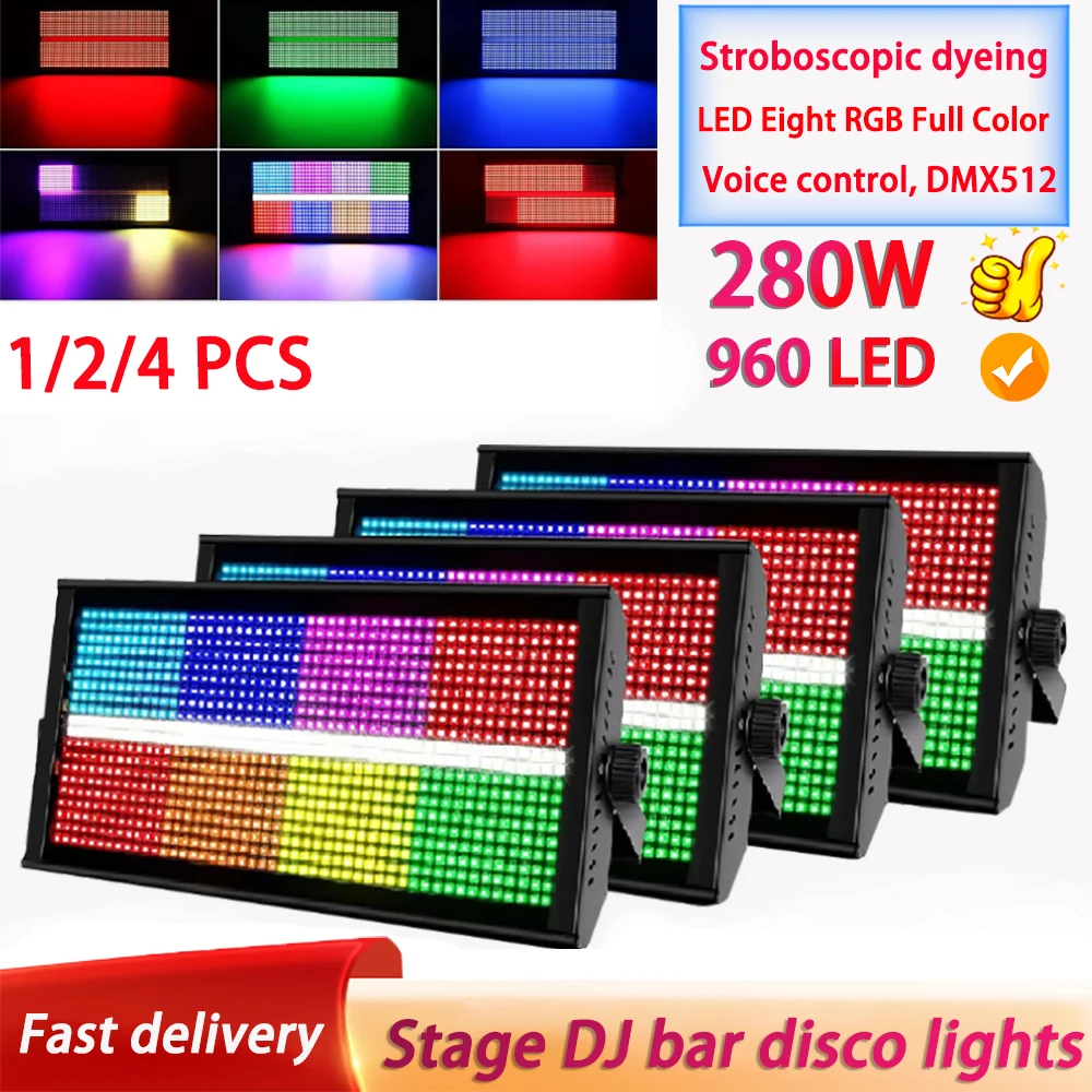 

2025 New 8+8 Segments Audience Wedding Stage Lights 960LED RGBW Strobe Lamps 4PCS DJ Disco Light Club Party Holiday Ambient Lamp