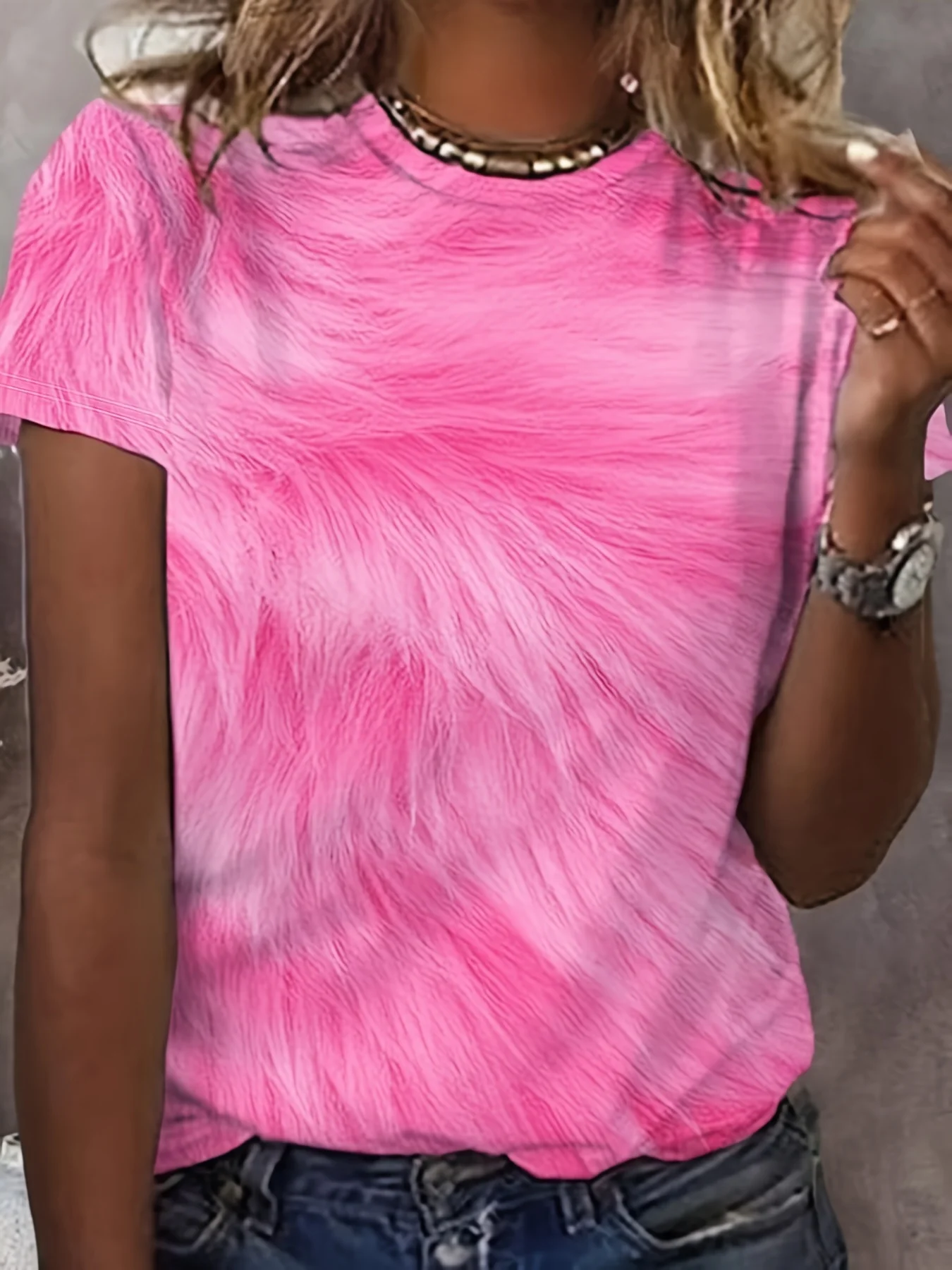 Women's Tee - Fuzzy Texture Pattern Graphic, Bold Vibrant Print Design for Casual Daily Wear