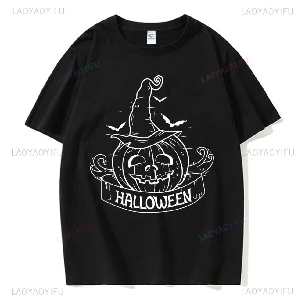 Happy Halloween Pompoen Schedel Losse Korte Mouw T-Shirt Neutrale Trend Harajuku Korte Mouw Unisex Shirt Patroon Groot T-Shirt