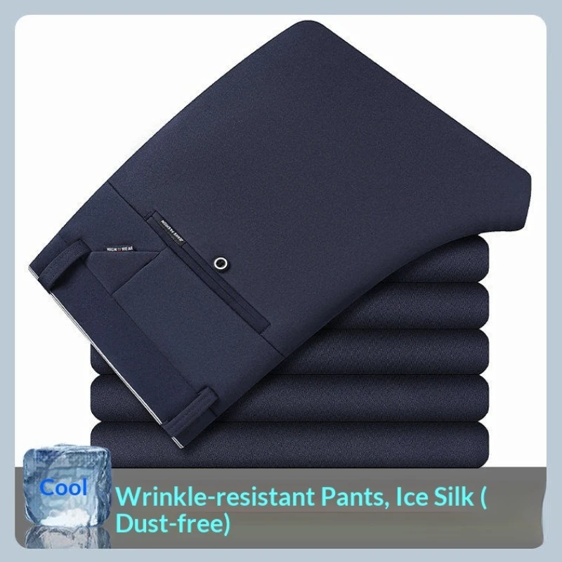 Men's Summer Thin Workwear Pants Business Casual Long Suit Pants Men Elastic Straight Formal Pants Plus Size 28-40 Work Trousers