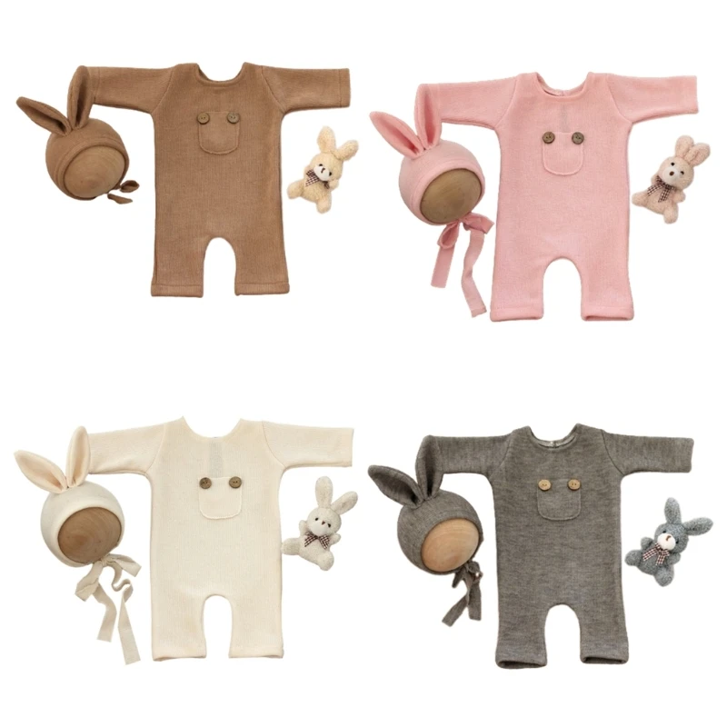 

N80C Baby Boy Girl Photography Prop Newborn Romper Hat set Photo Outfits