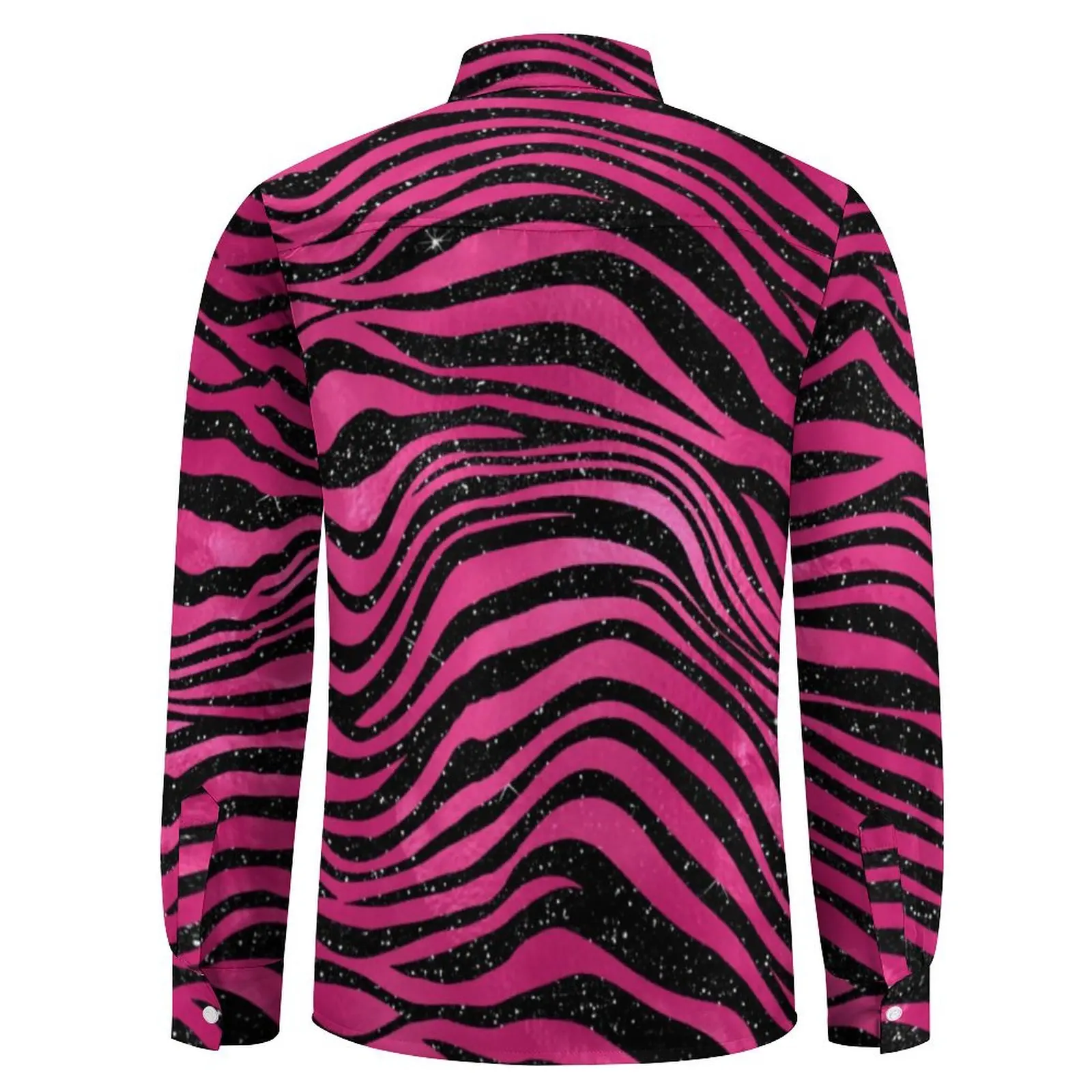 Male Shirt Tiger Print Casual Shirts Long Sleeve Bright Pink Black Stripes Stylish Blouse Spring Loose Graphic Oversized Clothes