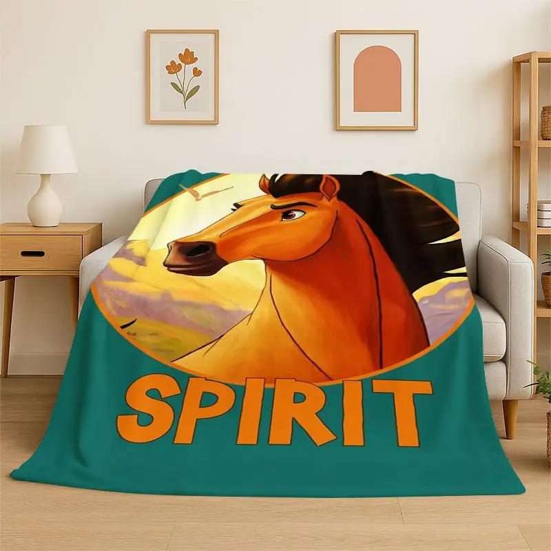 New Cartoon Spirit Riding Free Horses Flannel Throw Blanket,Warm Cozy Blanket for Bed,Sofa,Couch,Bedroom,Living Room,Office,Gift