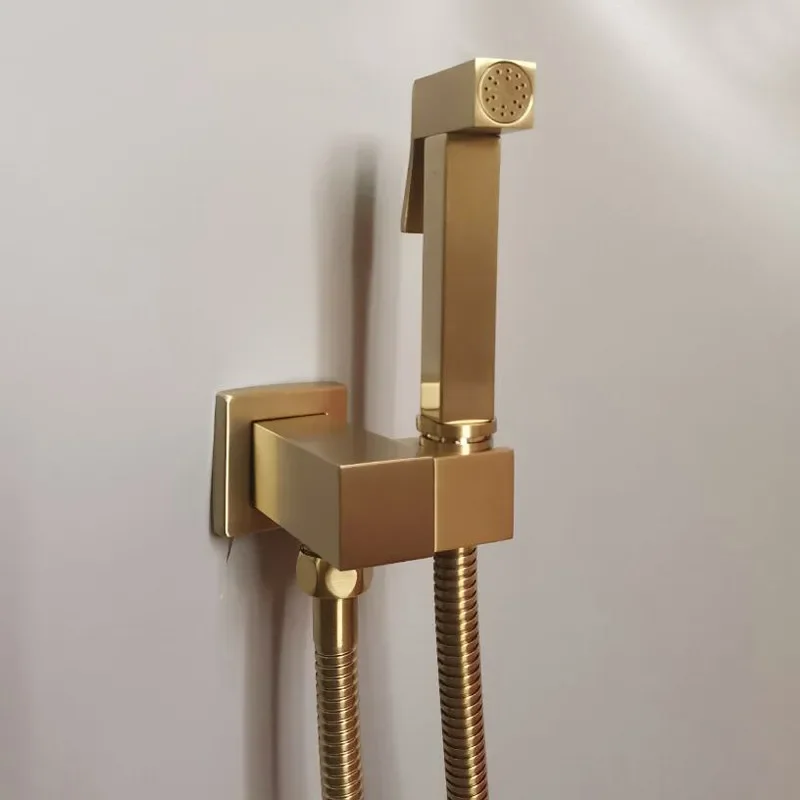 

Bidet Faucets Brushed Gold Wall Cold Water Toilet Corner Valve Handheld Hygienic Shower Head Wash Car Pet Sprayer