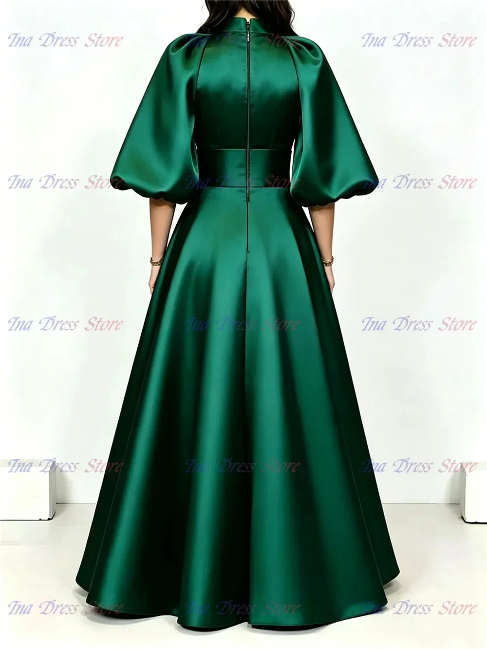 New Elegant Quality Satin Pleated Bridesmaid Dress for Wedding Vintage High Neck Balloon Sleeve Communion Party Evening Dresses