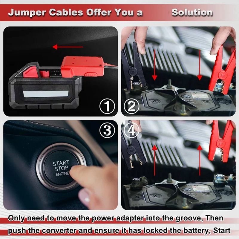 Morsetti per cavi di ponticello per avviamento a ponticello batteria Milwaukee M18 18V, avviamento a ponticello batteria portatile 8AWG per utensile elettrico