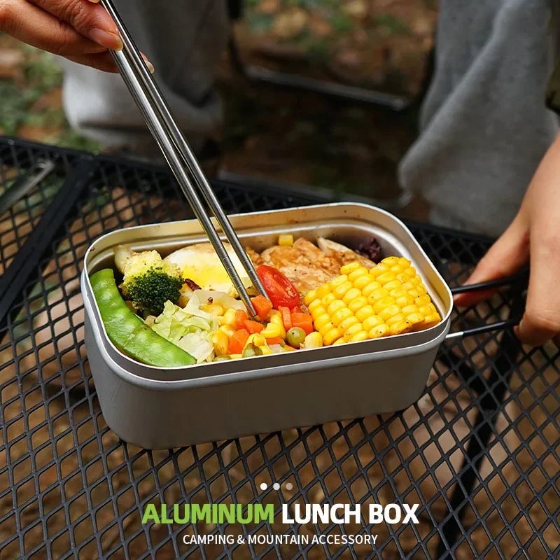 Camping Aluminum Bento Box Outdoor Outing Classics Lunch Box Travel Hiking Foldable Portable Handle Cooking Tableware