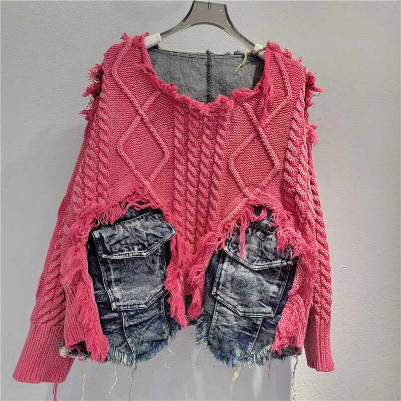 

Denim Big Size Orange Knitting Sweater Round Neck Long Sleeve Women Pullovers New Fashion Spring Autumn 2026 16USC