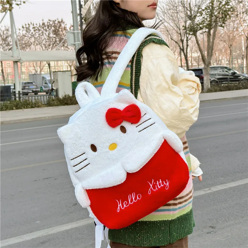 Cute Sanrio Furry Plush Backpack, Cartoon Anime Schoolbag, Cinnamoroll Kuromi Hello Kitty Shoulder Bag Birthday Gift