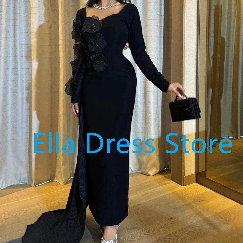 Robe de soirée en jersey sans bretelles avec perles, appliques élégantes personnalisées, manches longues, plis droits exquis