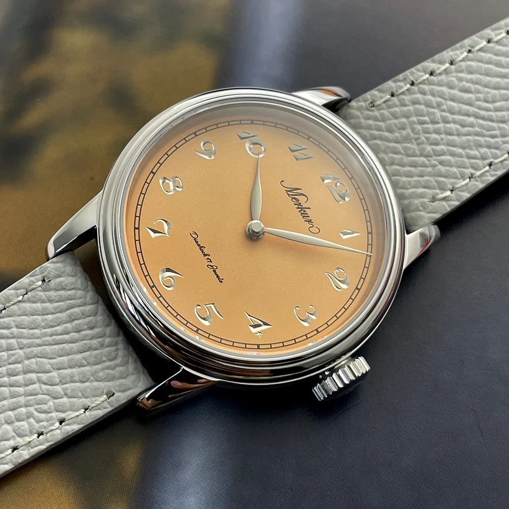 جديد Merkur Intaglio ساعة 50 متر الجلد غواص ساعة خمر الأبيض الميكانيكية ساعة اليد 38 مللي متر الياقوت Relogio Masculino #3