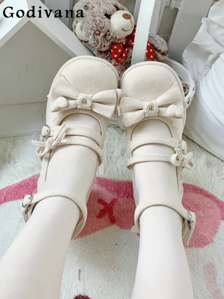 

Fashion All-Match Round Toe Square Heel Women's High Heels Spring and Autumn Elegant Sweet Bow Ankle-Strap Buckle High Heels