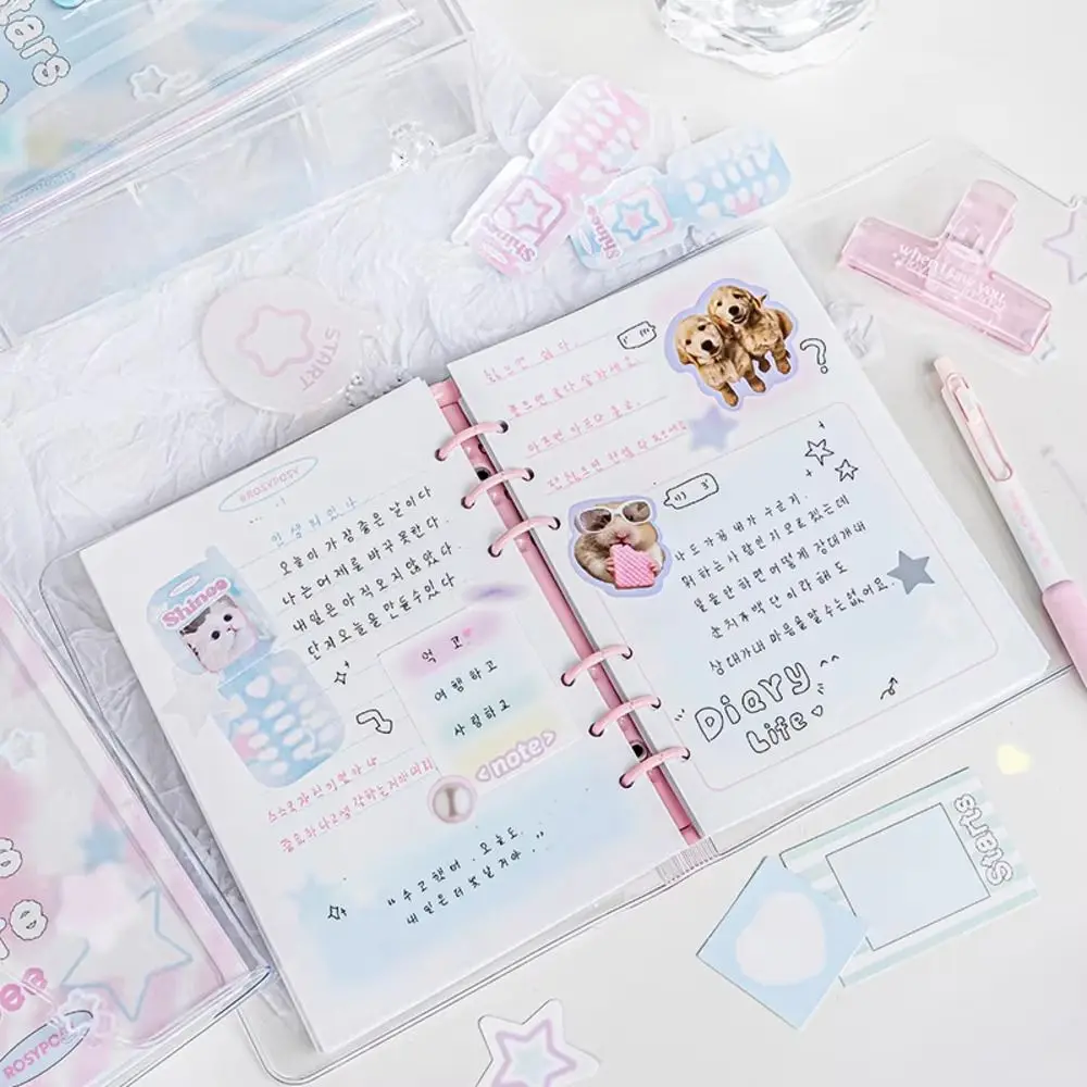 

Cute Cartoon Loose-Leaf Notebook Snap Button Notepad Handmade Star Diary Book Hand Account Practical PVC Full Color Notebook