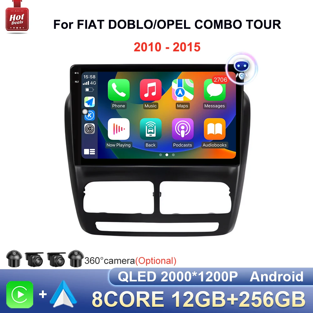 

Встроенный мультимедийный плеер Carplay DVD для FIAT DOBLO/OPEL COMBO TOUR 2010-2015 Android 14 Автомобильный радиоприемник GPS 2000*1200 QLED DSP