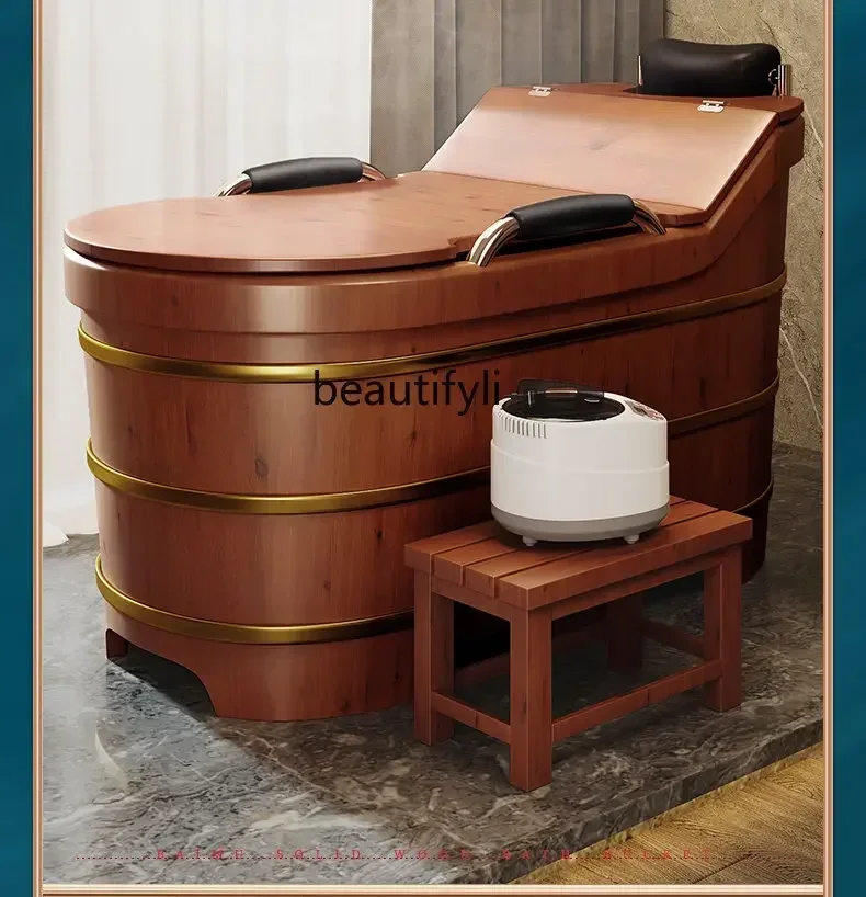 ss 26 Cedar Fumigation Bath Wooden Bucket Armrest Adult Body Bathtub Basin Adult Steaming Bucket Elderly