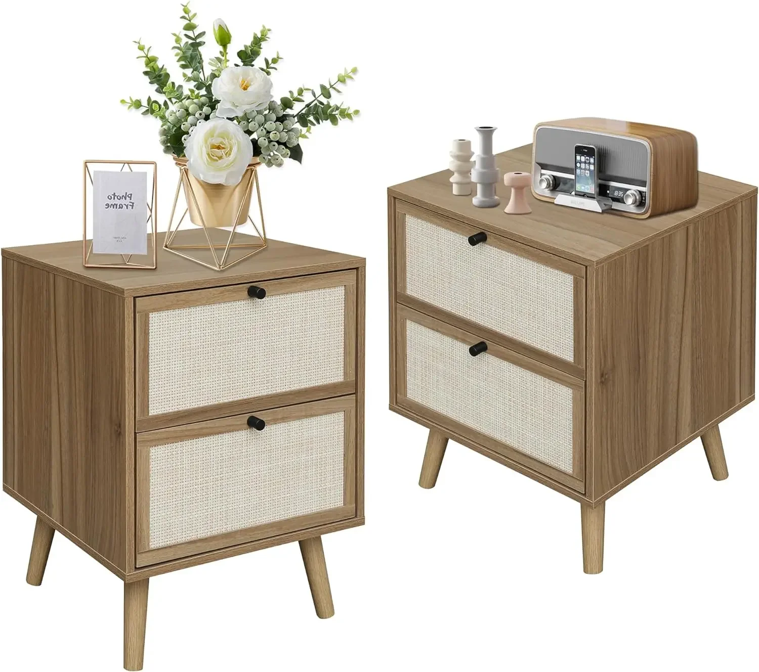 

Nightstand Set of 2, End Side Table Modern Farmhouse Nightstand Modern Wood Accent Side Table Night Stands, with Storage Drawer