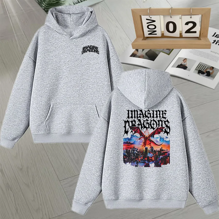 Fashion Imagine Dragons Band Loom World Tour Long sleeve Hoodie Fleece Men Women Double Sided Print Pullover Unisex Sweatshirts