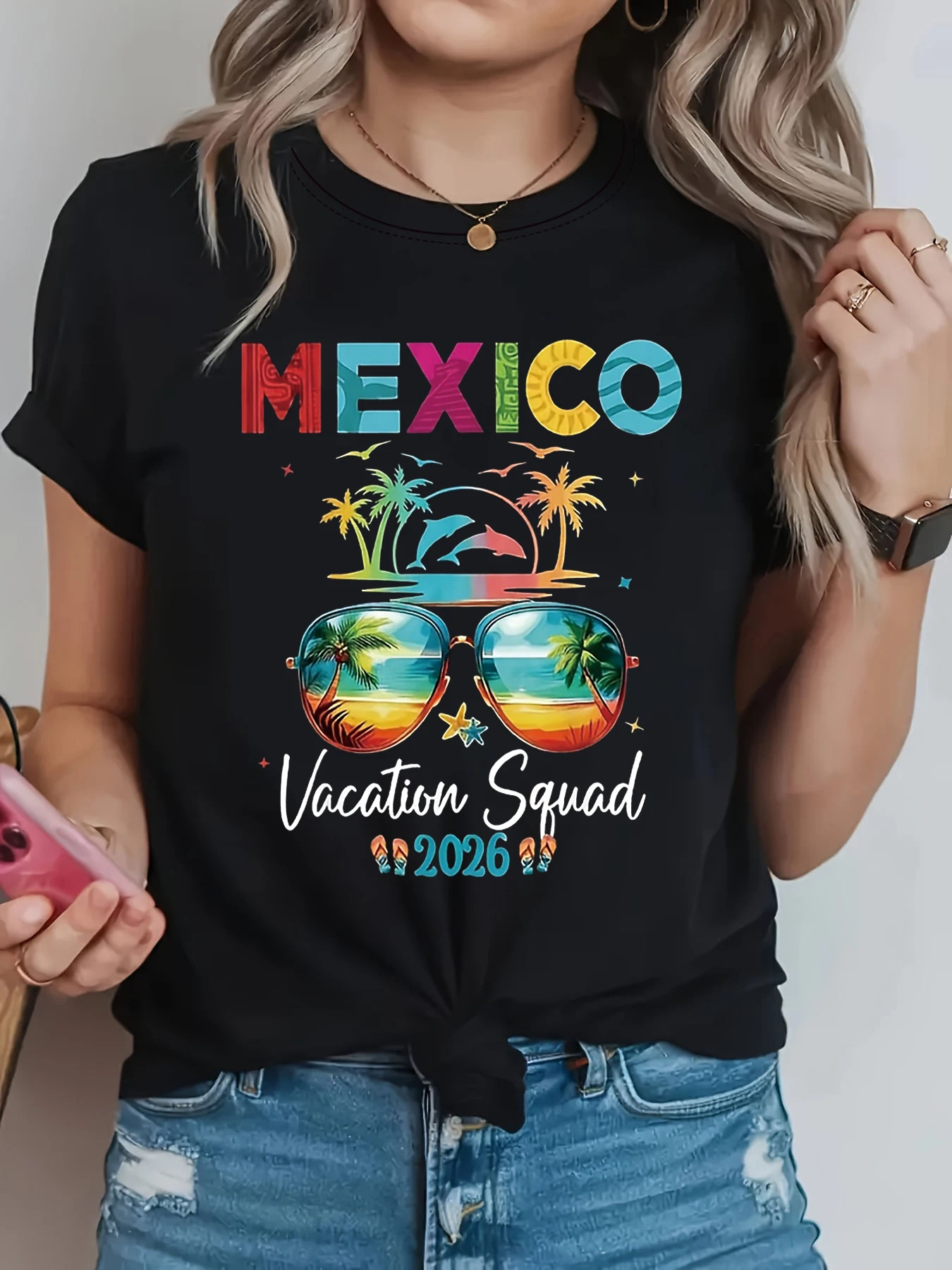 

Women's Short Sleeve T-shirt MEXICO Vacation Squad 2026 Letter Print Crew Neck Casual Daily Atmosphere Top For Summer & Spring