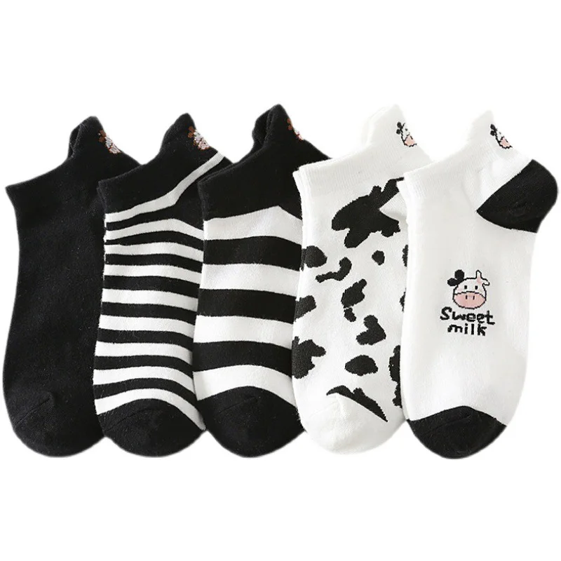 

Urgot Brand 5 Pairs Spring Summer Thin Fashion Women Sock Cartoon Cow Harajuku Kawaii Cute Girl Happy Funny Boat Socks