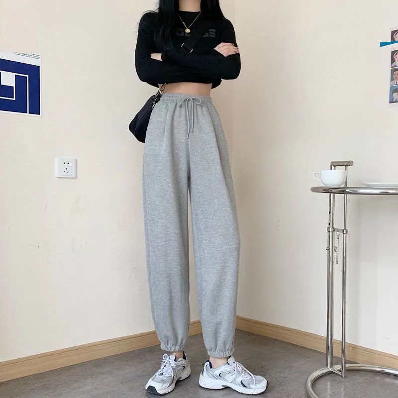 

Spring Summer Women Sweatpants Ankle Length Casual Loose Pants High Waisted Black Streetwear Trousers Korean Fashion Harajuku