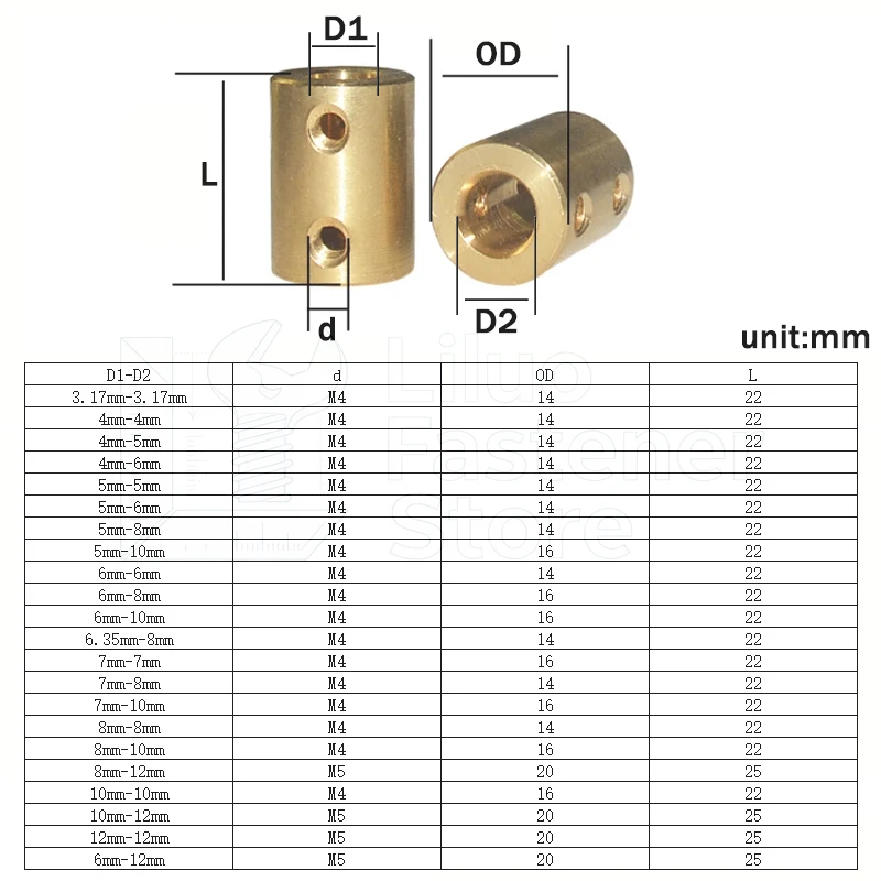 1pc 3.17/4/5/6/6.35-12mm Brass Rigid Motor Shaft Coupling Coupler Transmission Connector Sleeve Adapter for RC Boat Car Airplane