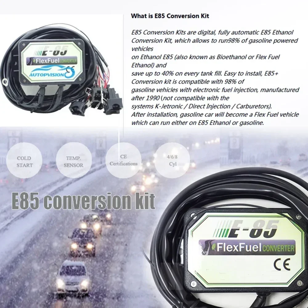 Auto a etanolo E85, convertitore di carburante Asst Flex per avviamento a freddo Kit di conversione E85 a 3 cilindri, convertitore di biotanolo biocarburante 3CYL 4CYL E85